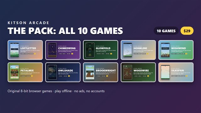 The ten Kitson Arcade game covers in a grid